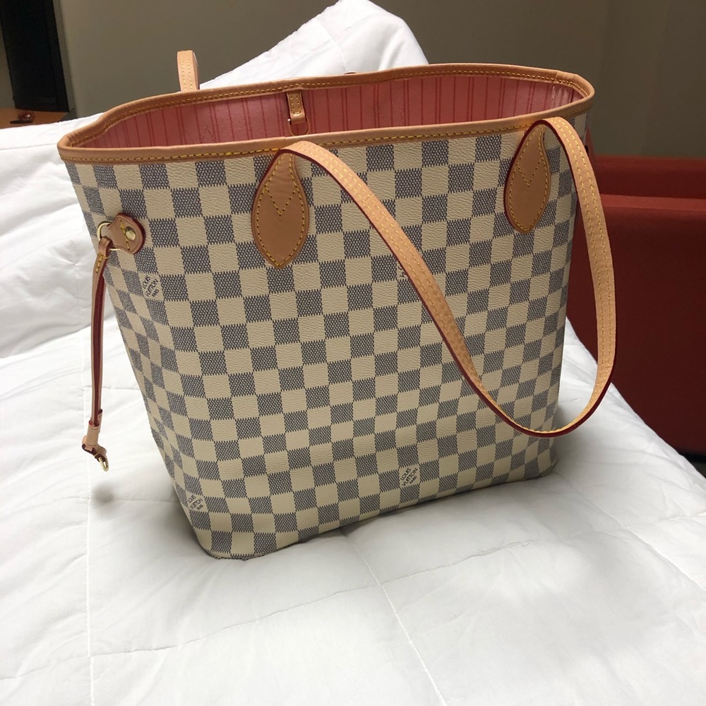 No brand tote D Azur print rose interior MM w/pochette
